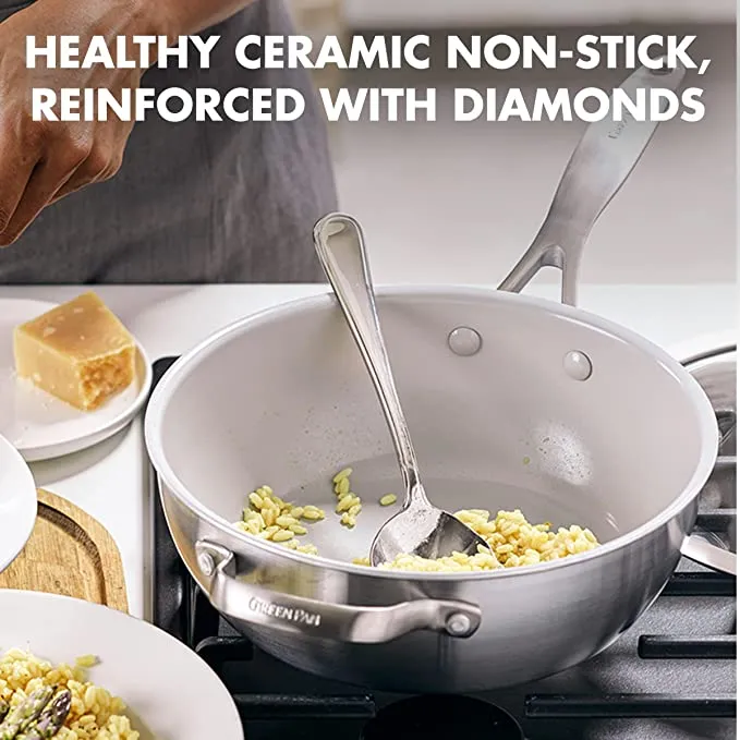 GreenPan Tri-Ply Stainless Steel Healthy Ceramic Nonstick Chef Saute Pan –  3QT