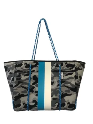 Grey Camo and Stripes Neoprene Tote