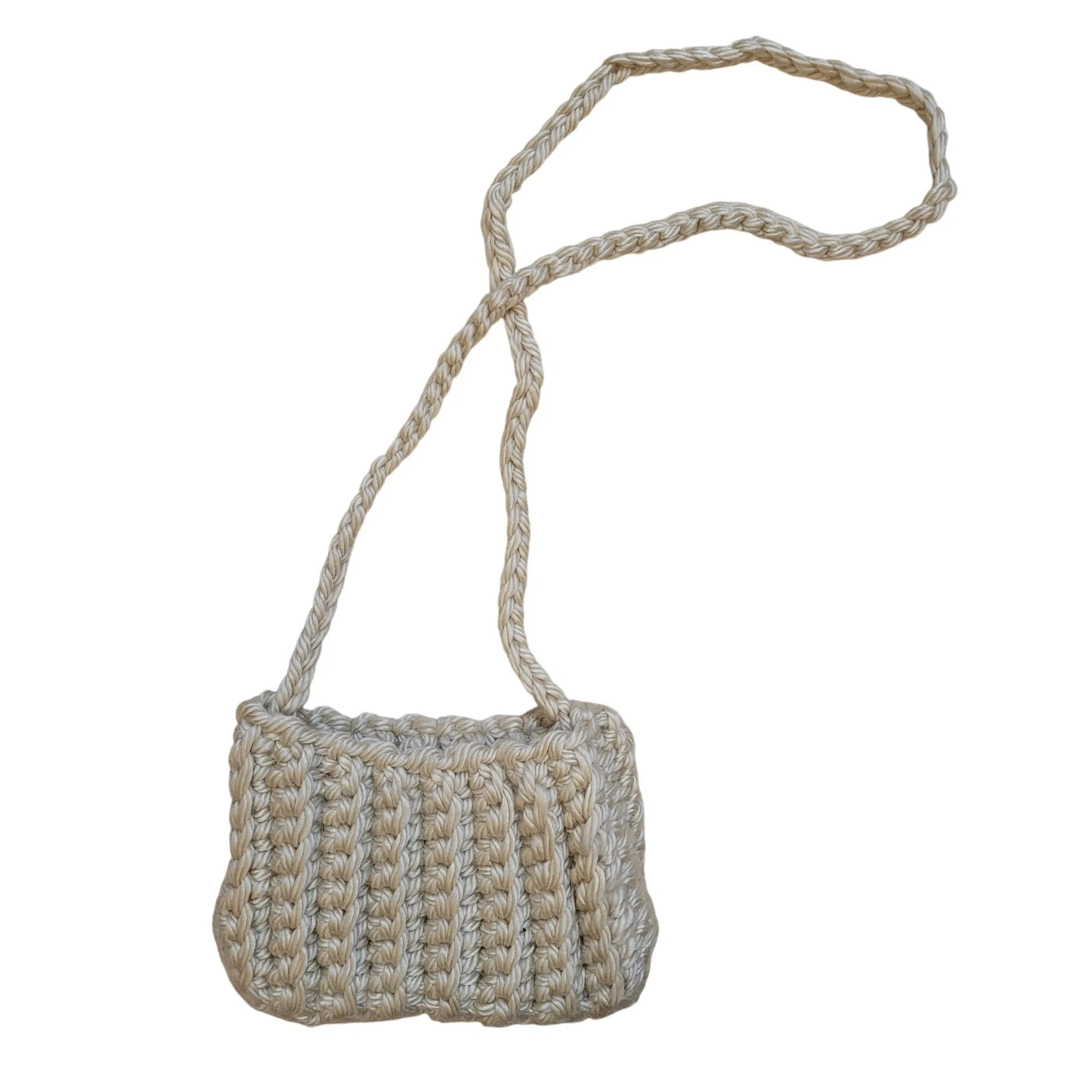 Handmade Tan Crochet Mini Shoulder Bag by Nikita Naomi