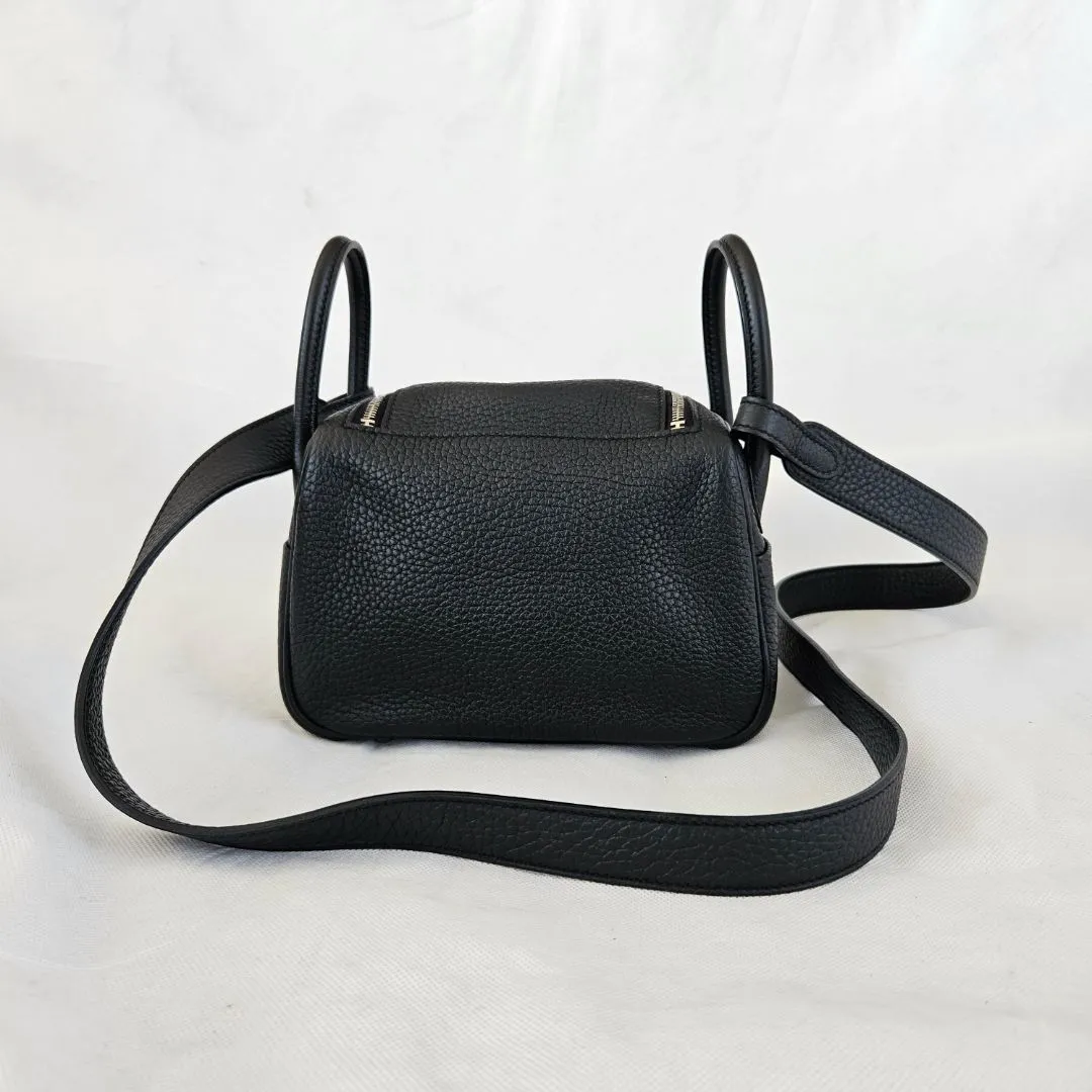 Hermès Black Clemence Leather Lindy Mini Shoulder Bag