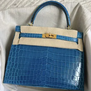 Hermès Kelly 25 Bleu Izmir Sellier Alligator Mississippi Lisse Gold Hardware GHW