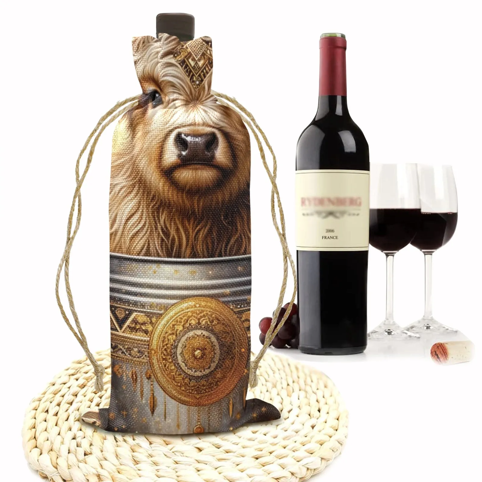 Highland Cow awd705 Linen Wine Bottle Bag