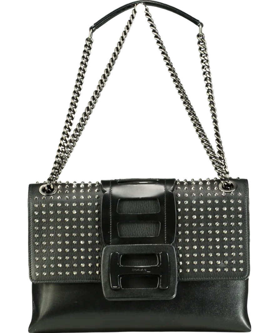 HOGAN Black Studded leather Fold Shoulder Bag