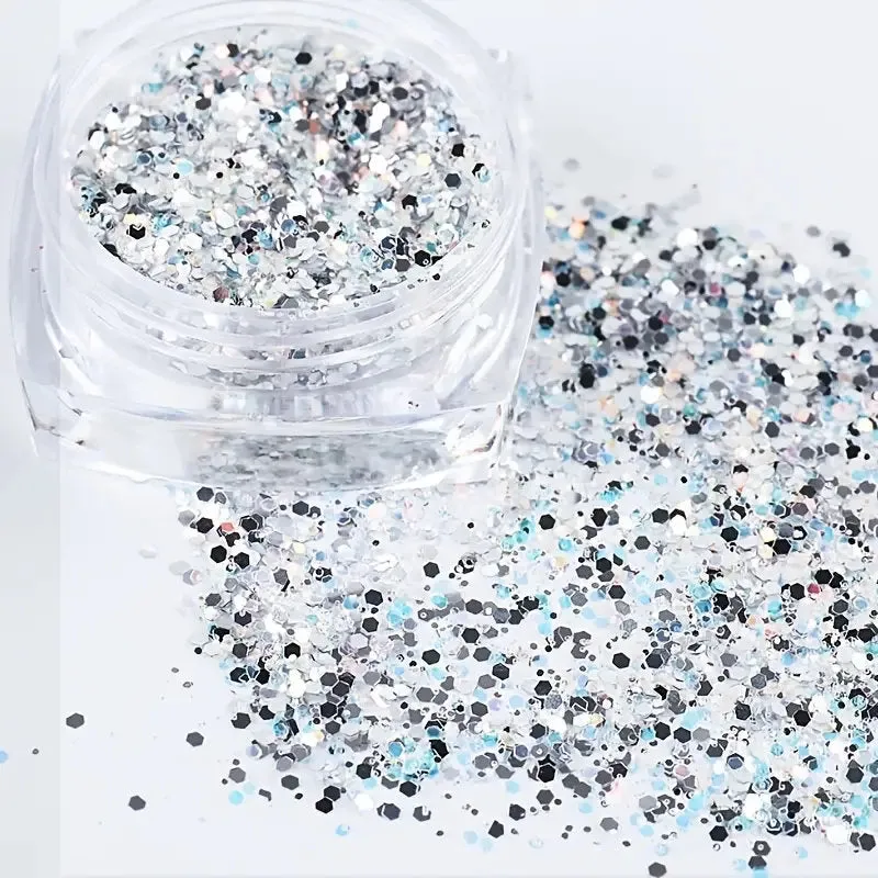 Holographic Nail Art Sequins Glitter Kits | 6 Boxes 3D Nails Glitter Metallic Shining Flakes | Acrylic Powder Dust Sequins