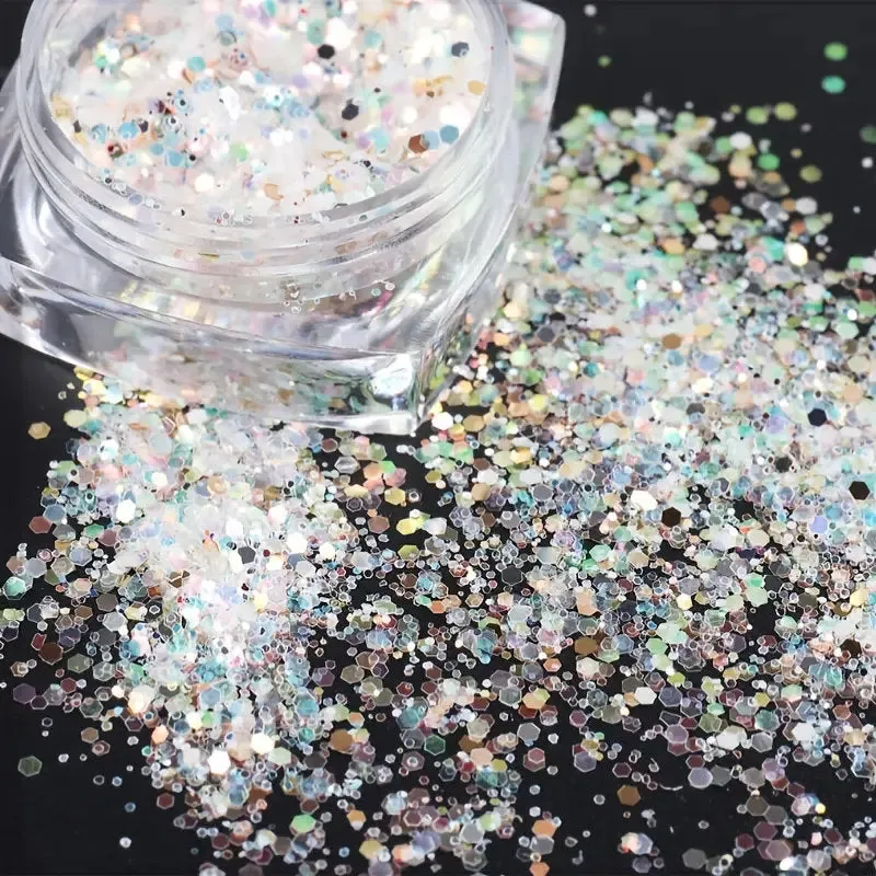 Holographic Nail Art Sequins Glitter Kits | 6 Boxes 3D Nails Glitter Metallic Shining Flakes | Acrylic Powder Dust Sequins