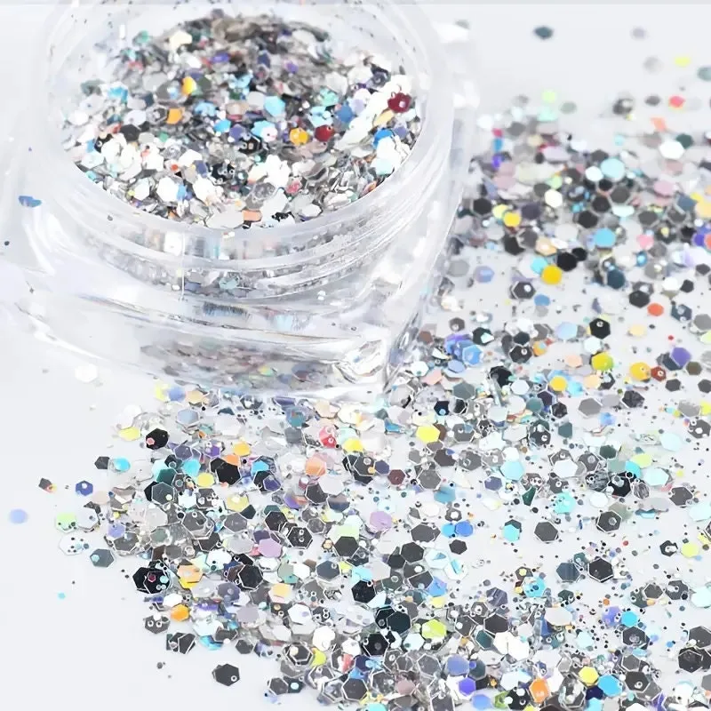 Holographic Nail Art Sequins Glitter Kits | 6 Boxes 3D Nails Glitter Metallic Shining Flakes | Acrylic Powder Dust Sequins