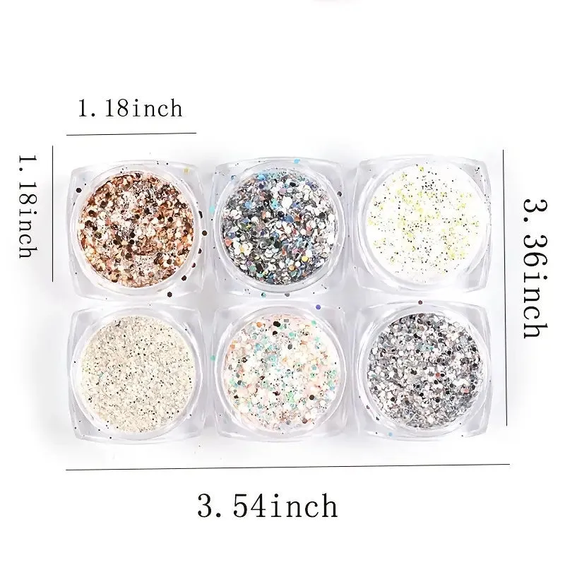 Holographic Nail Art Sequins Glitter Kits | 6 Boxes 3D Nails Glitter Metallic Shining Flakes | Acrylic Powder Dust Sequins