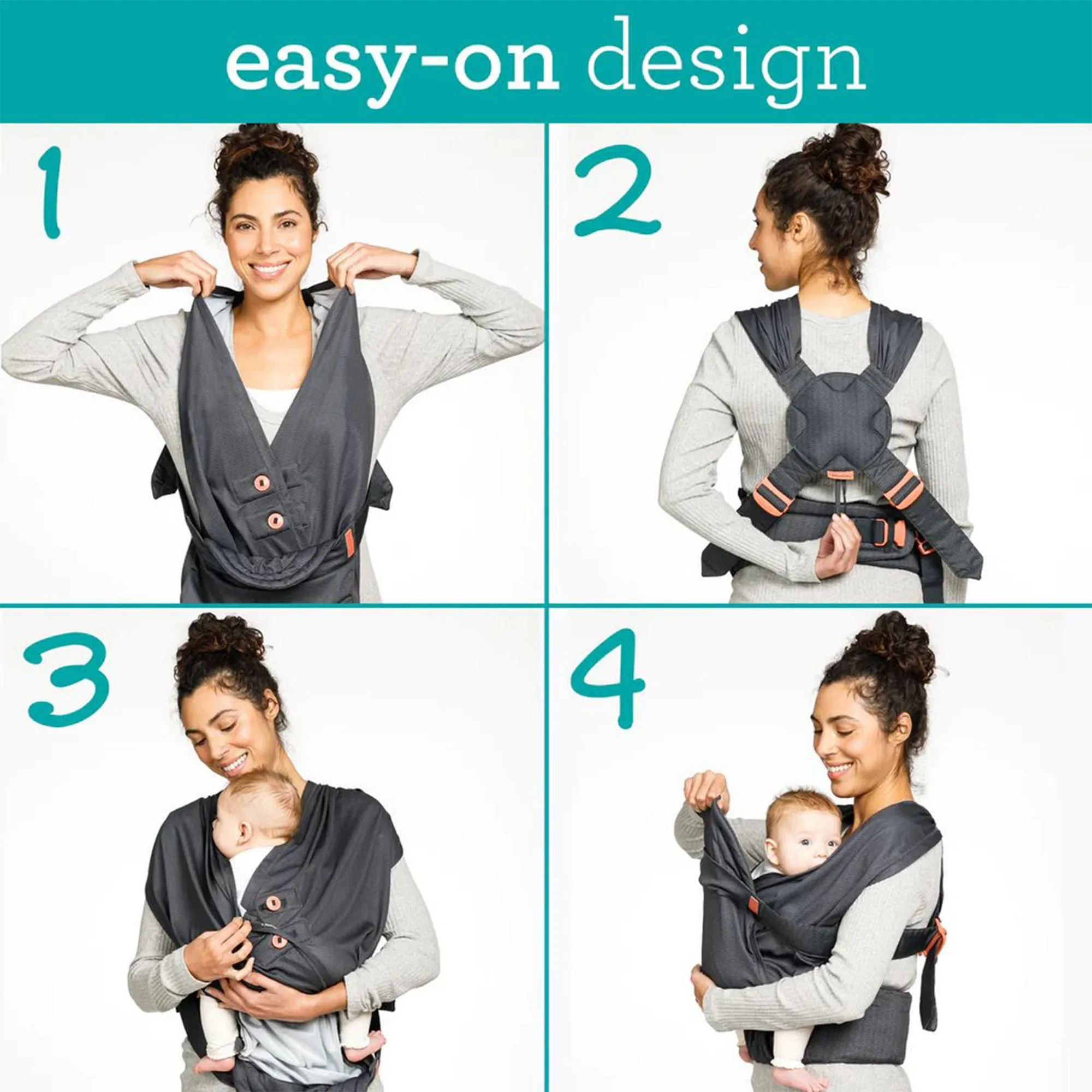 Infantino Hug & Cuddle Adjustable Hybrid Wrap Carrier Black Birth to 12 Months