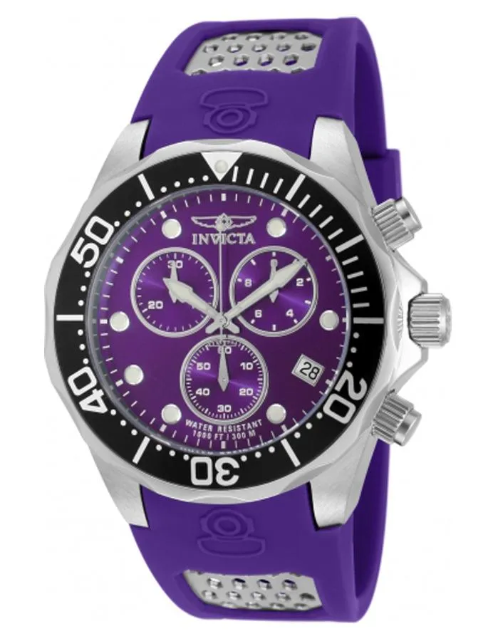 INVICTA Mens Pro-Diver Chronograph Watch - Stainless Steel - Purple Dial - Date