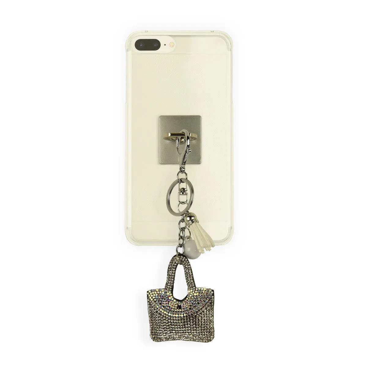 iOrigin Ring Grip/ Kick Stand   Kick Stand   Acrylic Diamond Studded Bag with Faux Leather Tassel Key Chain Charm for Mobile Phones & Tablets