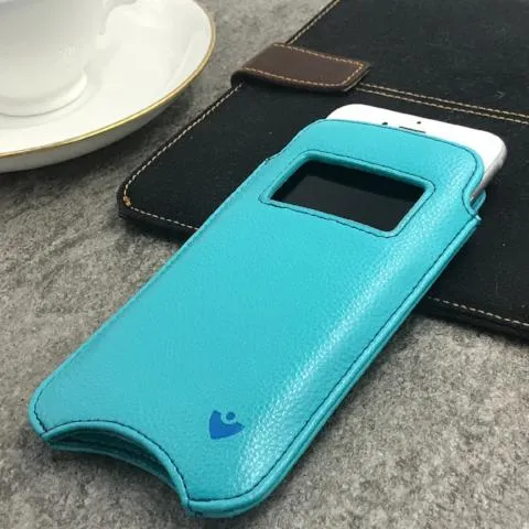 iPhone 6/6s Plus Wallet Window Case in Blue Vegan Leather | Screen Cleaning Sanitizing Lining