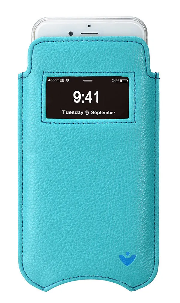 iPhone 6/6s Plus Wallet Window Case in Blue Vegan Leather | Screen Cleaning Sanitizing Lining