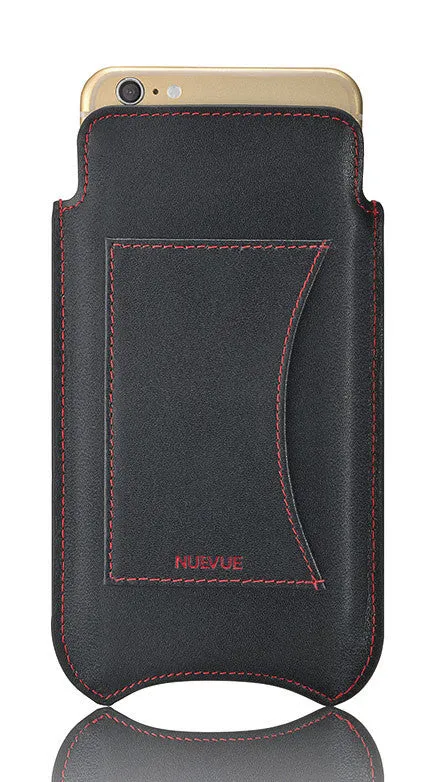 iPhone SE-2020 Sleeve Case in Black Napa Leather | Screen Cleaning Sanitizing Lining | Smart Window.