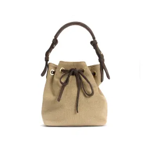 Kacey petite bucket bag Raffia & calf suede Natural & coffee brown