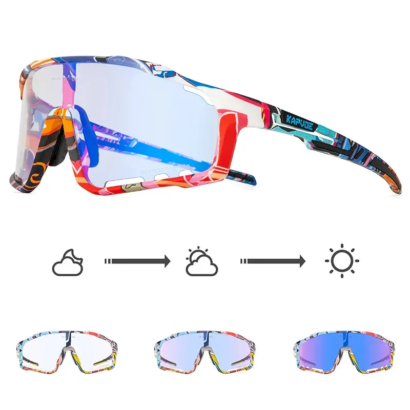 Kapvoe Photochromic Cycling Sunglasses Men Bicycle Cycling Glasses Bike Road Mountain Eyewear Women Outdoor Sport UV400 Goggles