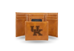 Kentucky Wildcats - Laser Engraved Brown Trifold Wallet