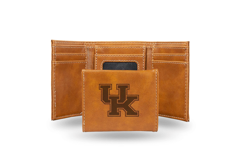 Kentucky Wildcats - Laser Engraved Brown Trifold Wallet