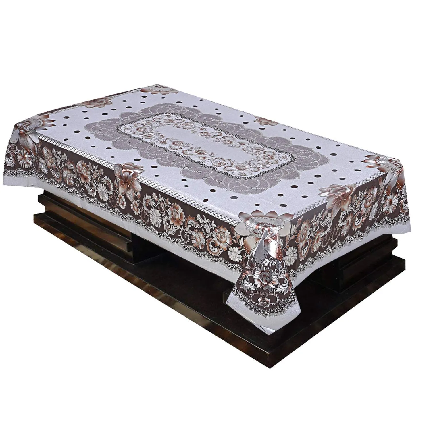 Kuber Industries Shining Floral Design PVC 4 Seater Center Table Cover (Silver)-CTKTC29987