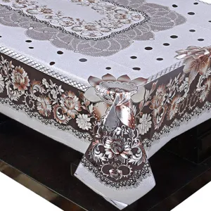 Kuber Industries Shining Floral Design PVC 4 Seater Center Table Cover (Silver)-CTKTC29987