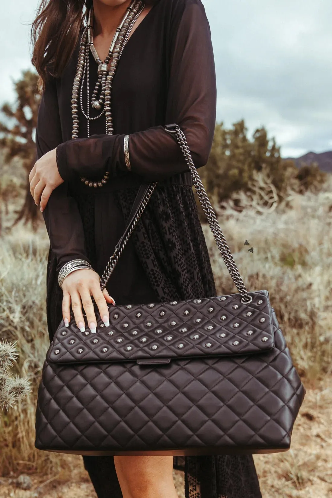 Large Studded Quilted Leather Handbag