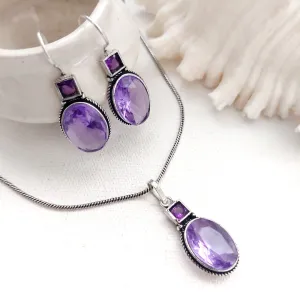 Lavender Haze: Silver Tone Pendant and Earring Set