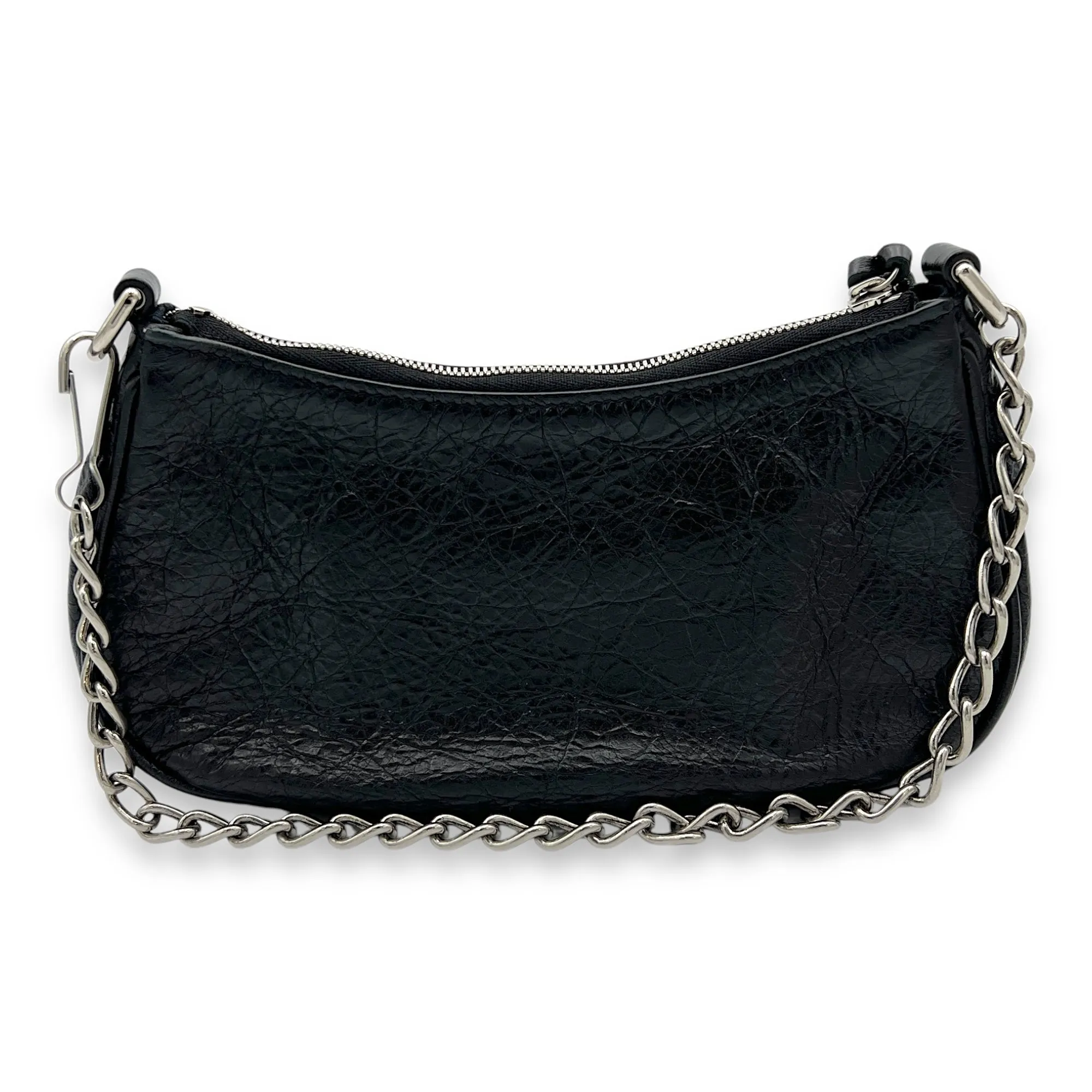 Le Cagole Mini Shoulder bag in Distressed leather, Silver Hardware