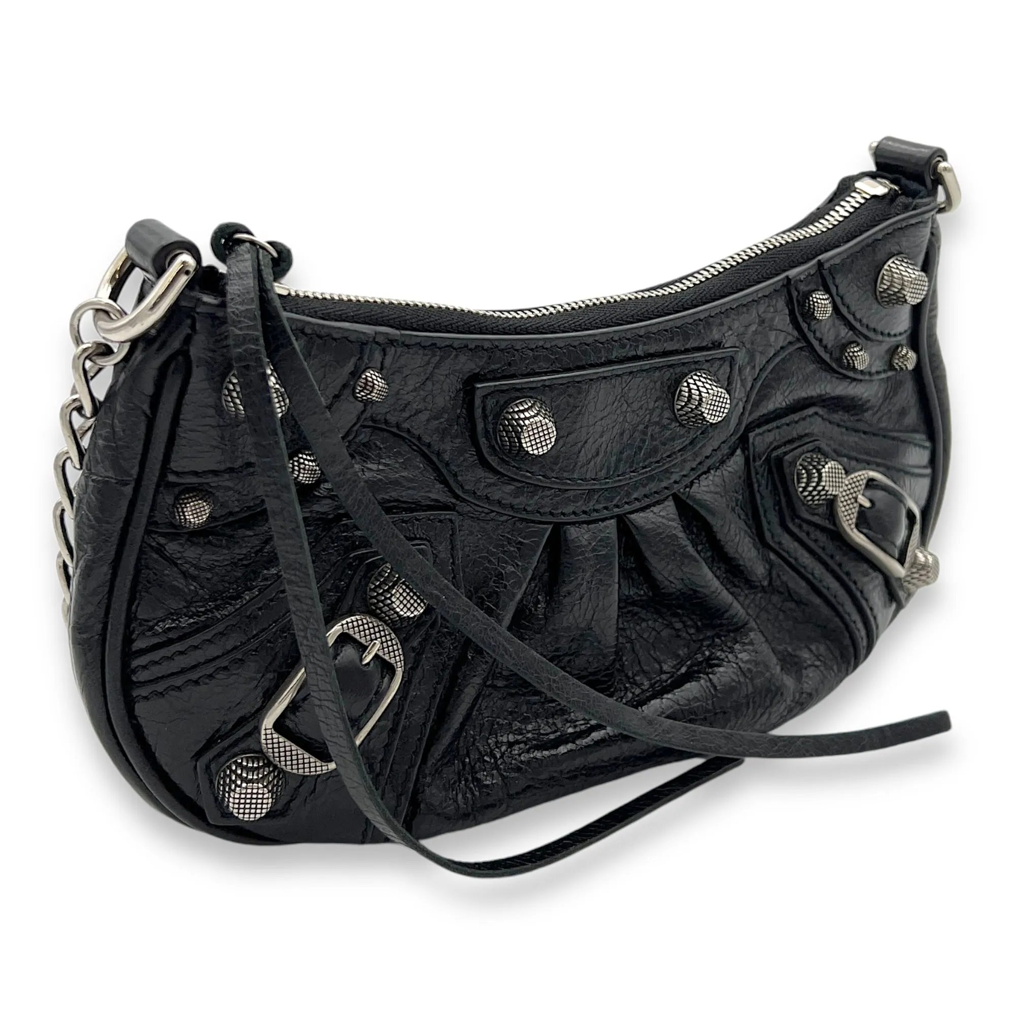 Le Cagole Mini Shoulder bag in Distressed leather, Silver Hardware