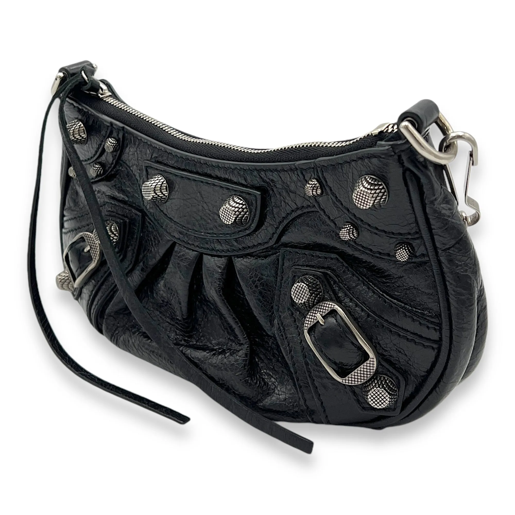 Le Cagole Mini Shoulder bag in Distressed leather, Silver Hardware