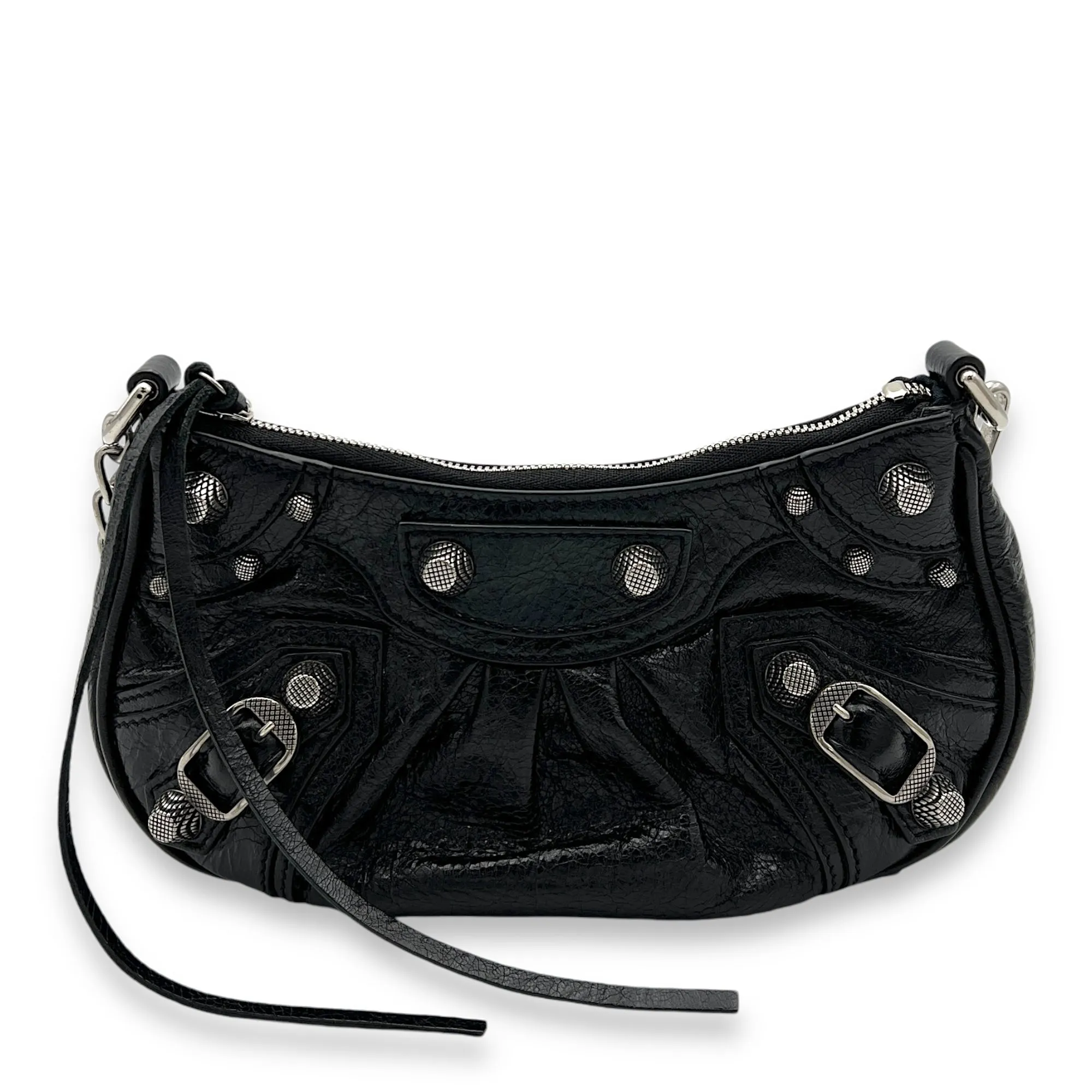 Le Cagole Mini Shoulder bag in Distressed leather, Silver Hardware