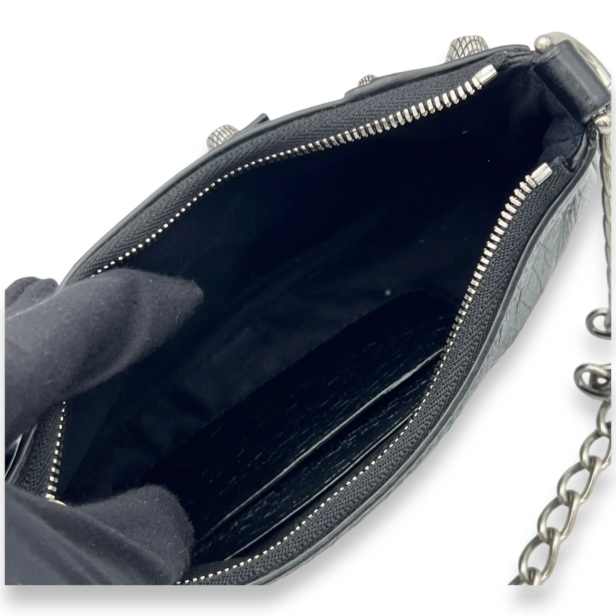 Le Cagole Mini Shoulder bag in Distressed leather, Silver Hardware