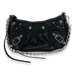 Le Cagole Mini Shoulder bag in Distressed leather, Silver Hardware