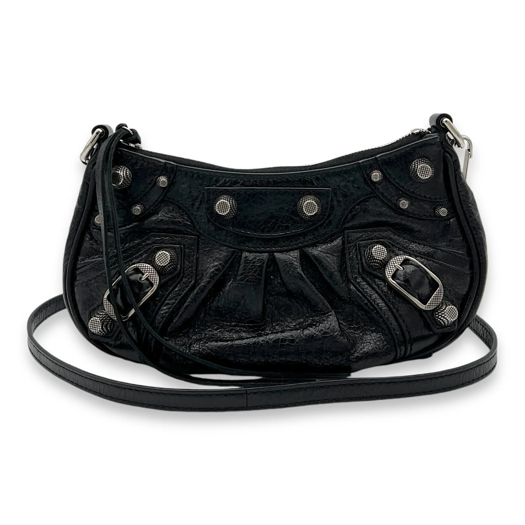 Le Cagole Mini Shoulder bag in Distressed leather, Silver Hardware