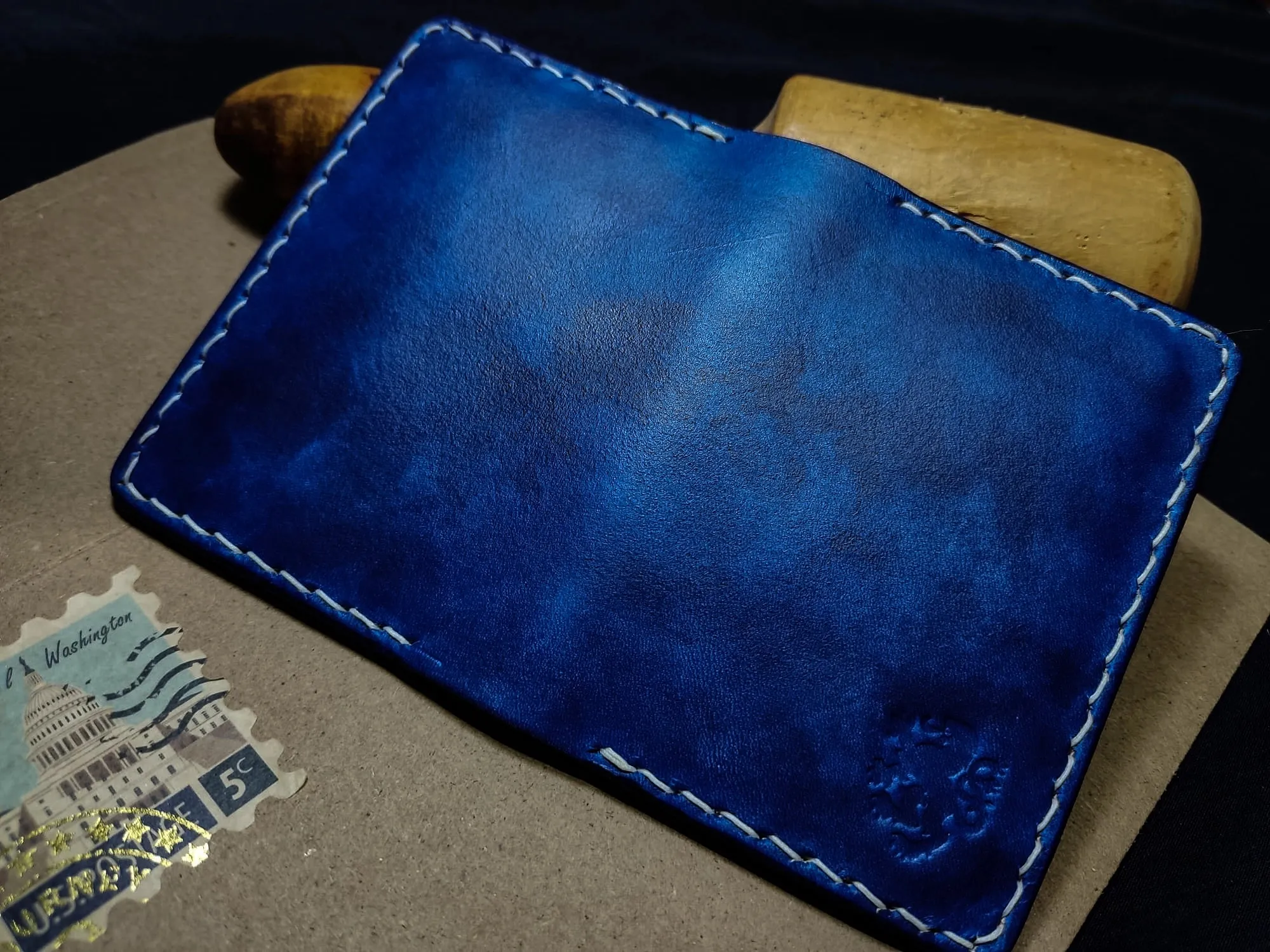 Leather Handmade Blue Personalized, Front Pocket Wallet