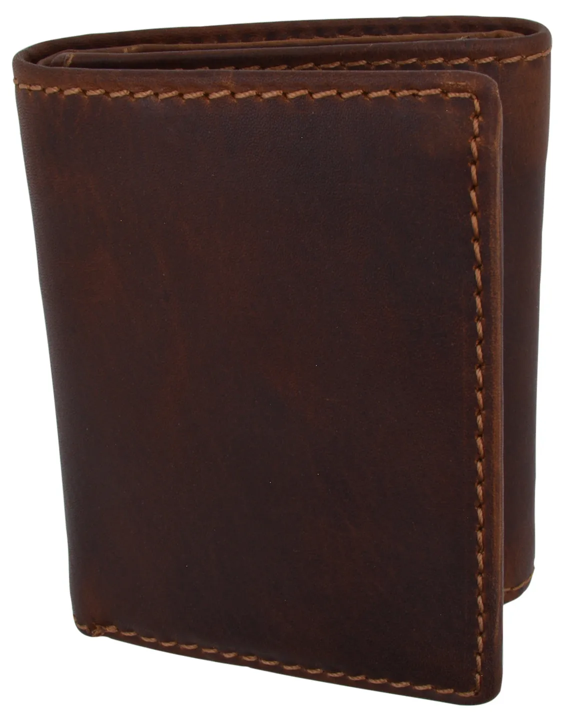 Leather Trifold RFID Brown Wallet For Men With Flip Out ID Holder