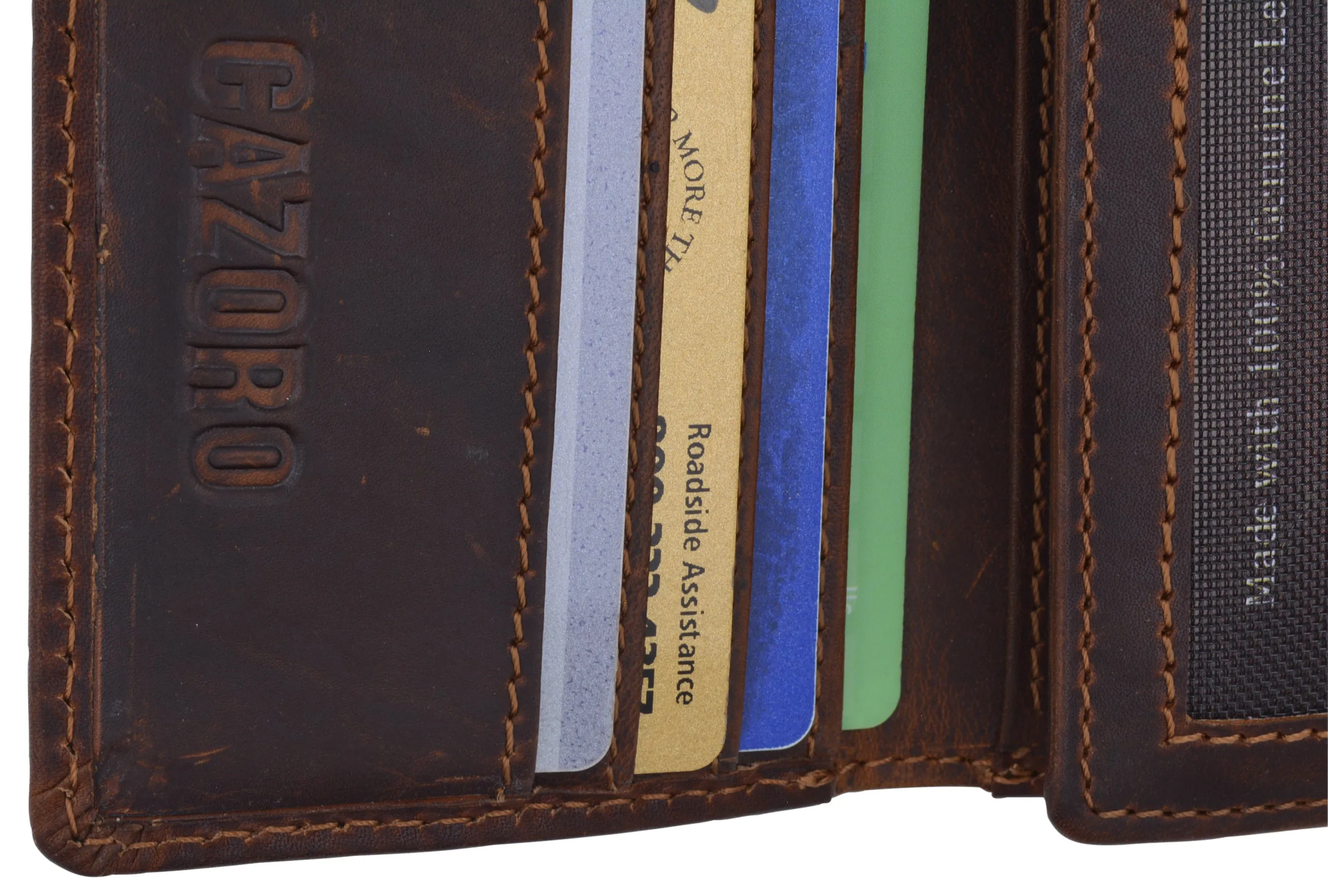 Leather Trifold RFID Brown Wallet For Men With Flip Out ID Holder