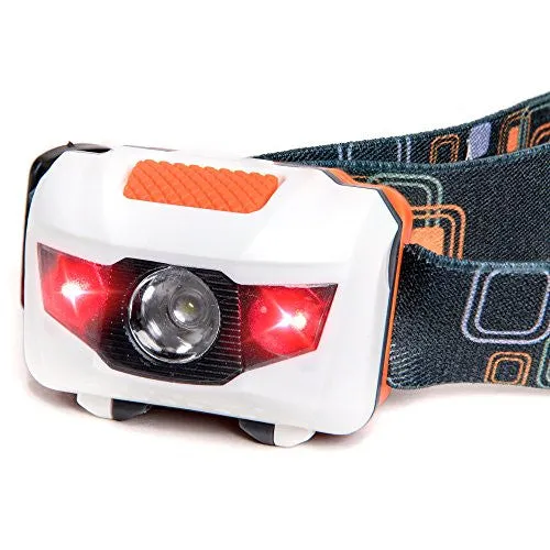 LED Headlamp - Great for Camping, Hiking, Dog Walking, and Kids. One of the Lightest (2.6 oz) Headlight. Best Flashlight. Water & Shock Resistant with Red Strobe. 3 AAA Duracell Batteries Included.