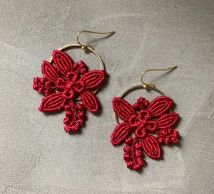 lily lace earrings cherry red