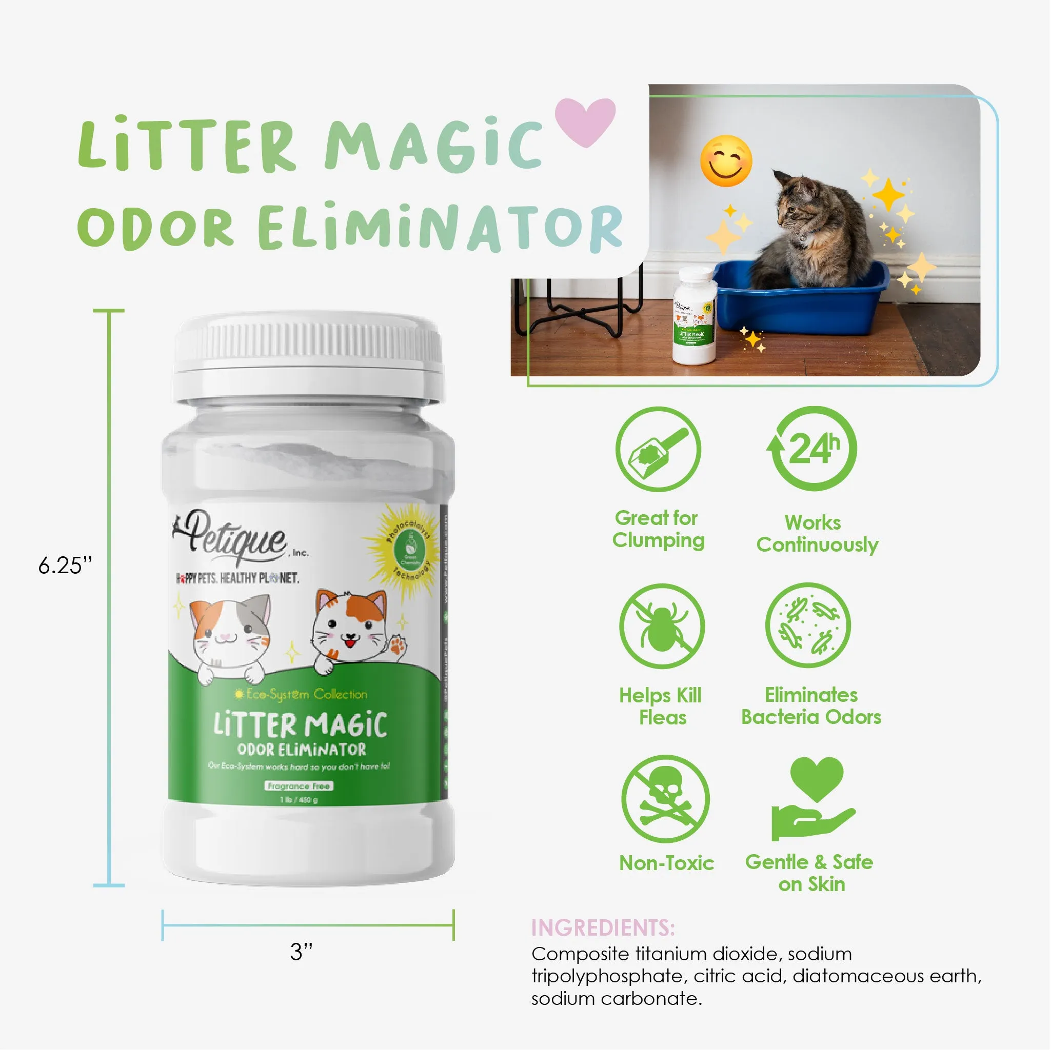 Litter Magic Odor Eliminator: Safe & Non-Toxic Green Chemistry Formula, Extends Litter Life, Kills Strong Odors Fast, for Cats