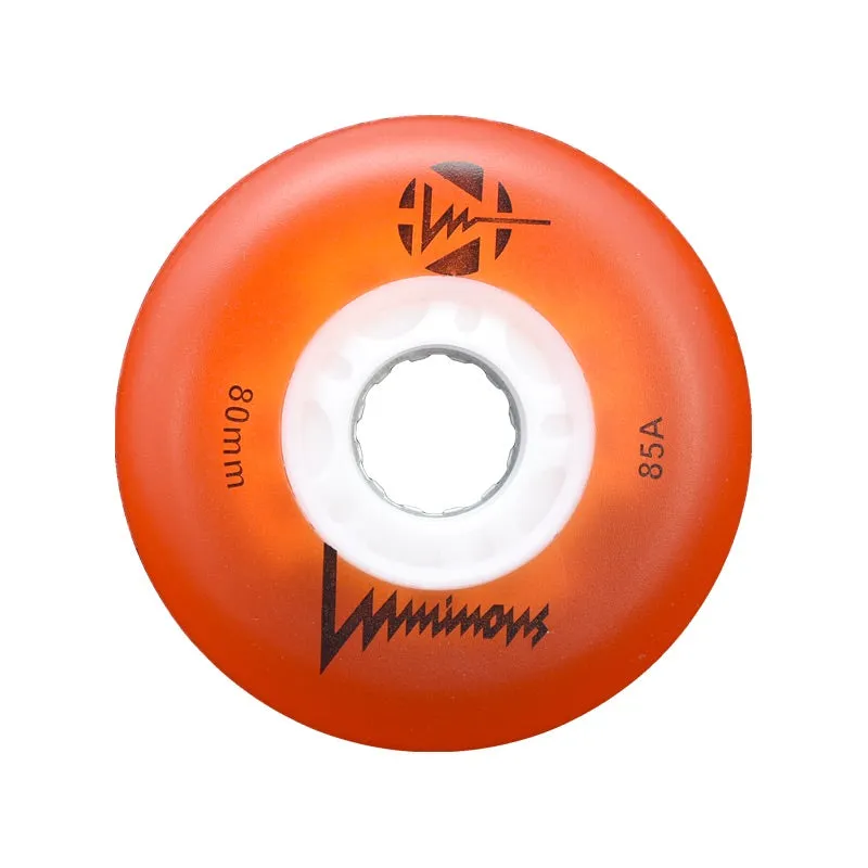 Luminous LED Inline Skate Wheels 80mm/85A - Orange - SOLD BY THE SINGLE WHEEL