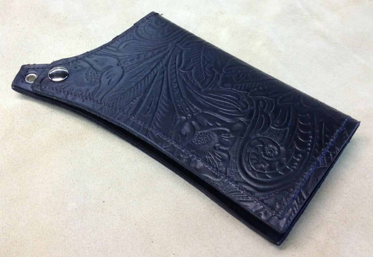 Mens Womens Black Tooled Leather Wallet Match Seat Sportster Chopper Harley