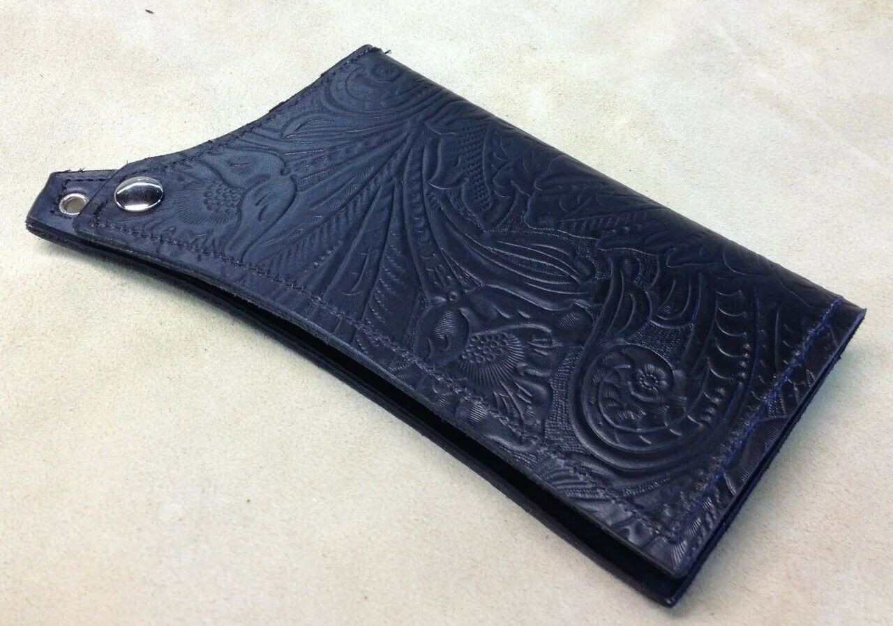 Mens Womens Black Tooled Leather Wallet Match Seat Sportster Chopper Harley