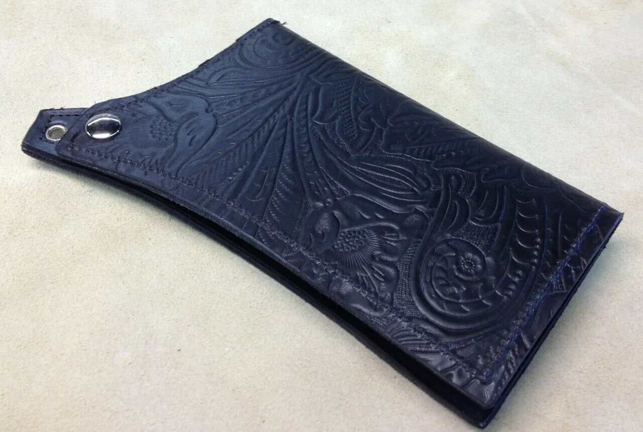 Mens Womens Black Tooled Leather Wallet Match Seat Sportster Chopper Harley