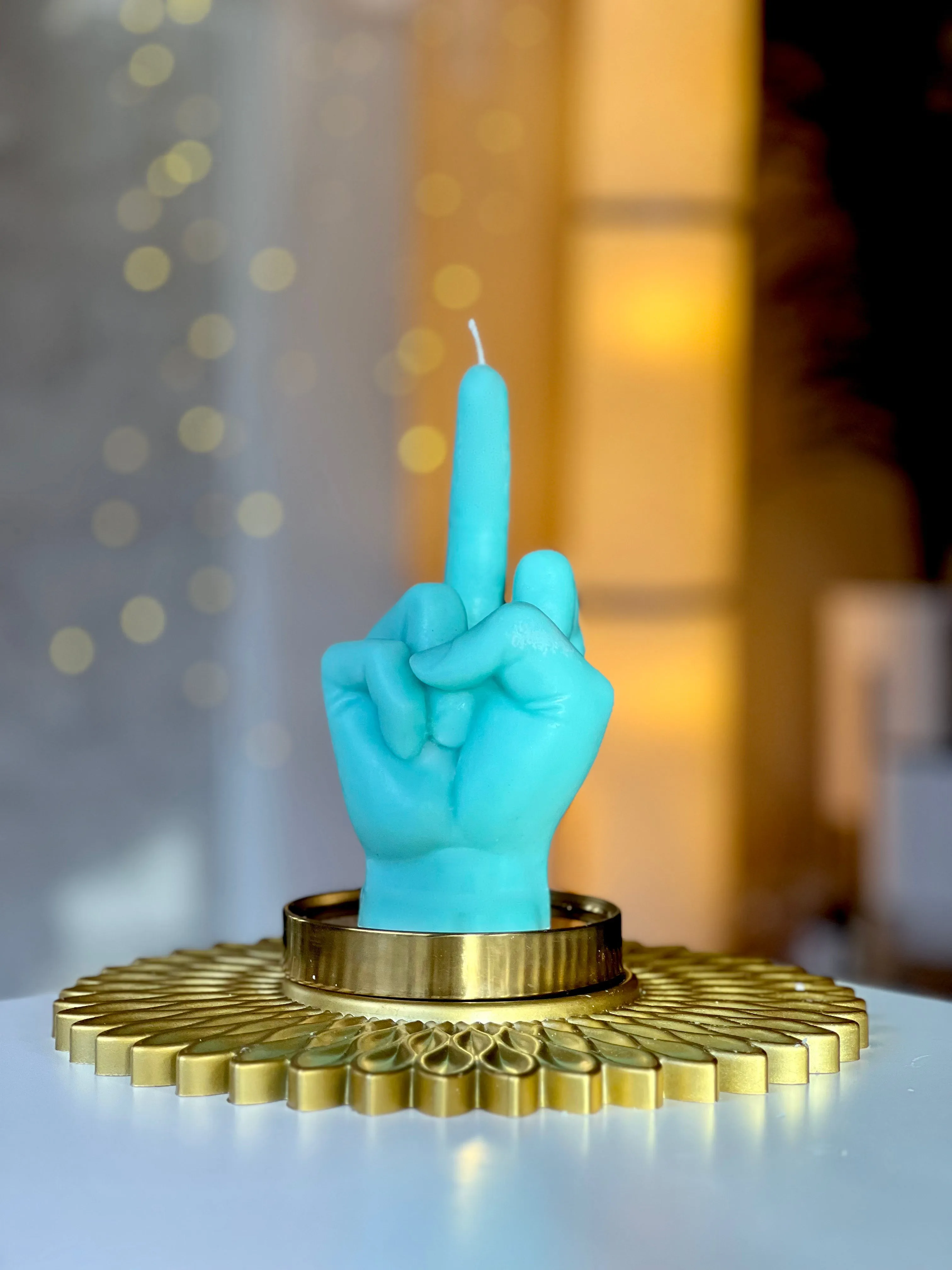 Middle Finger Candle  FLIP OFF sign wax art, protest, defiance, expression, humor, statement, controversy, bold, irreverent, dissent, unconventional art