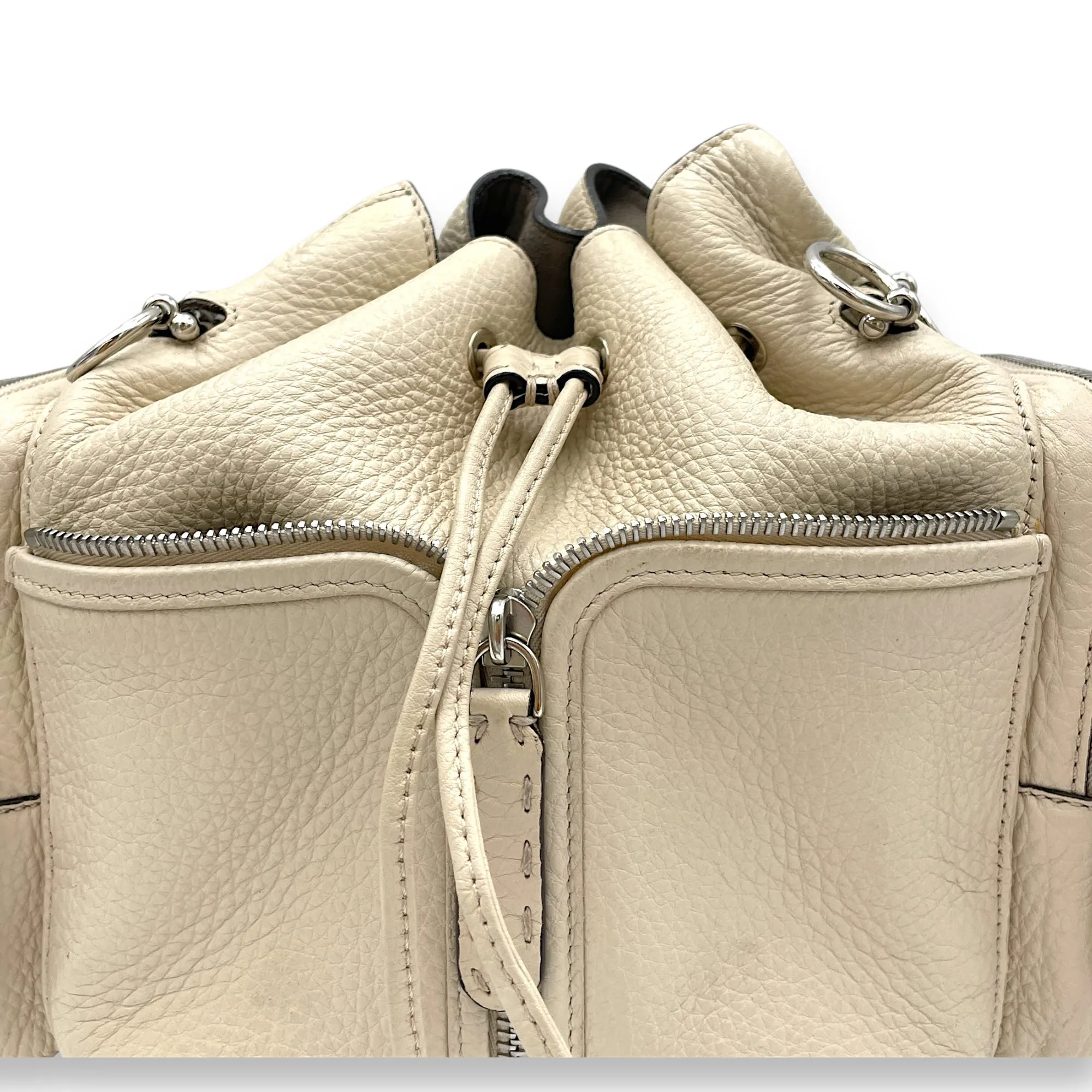 Mon Tresor Beige Bucket Bag in Calfskin, Silver hardware