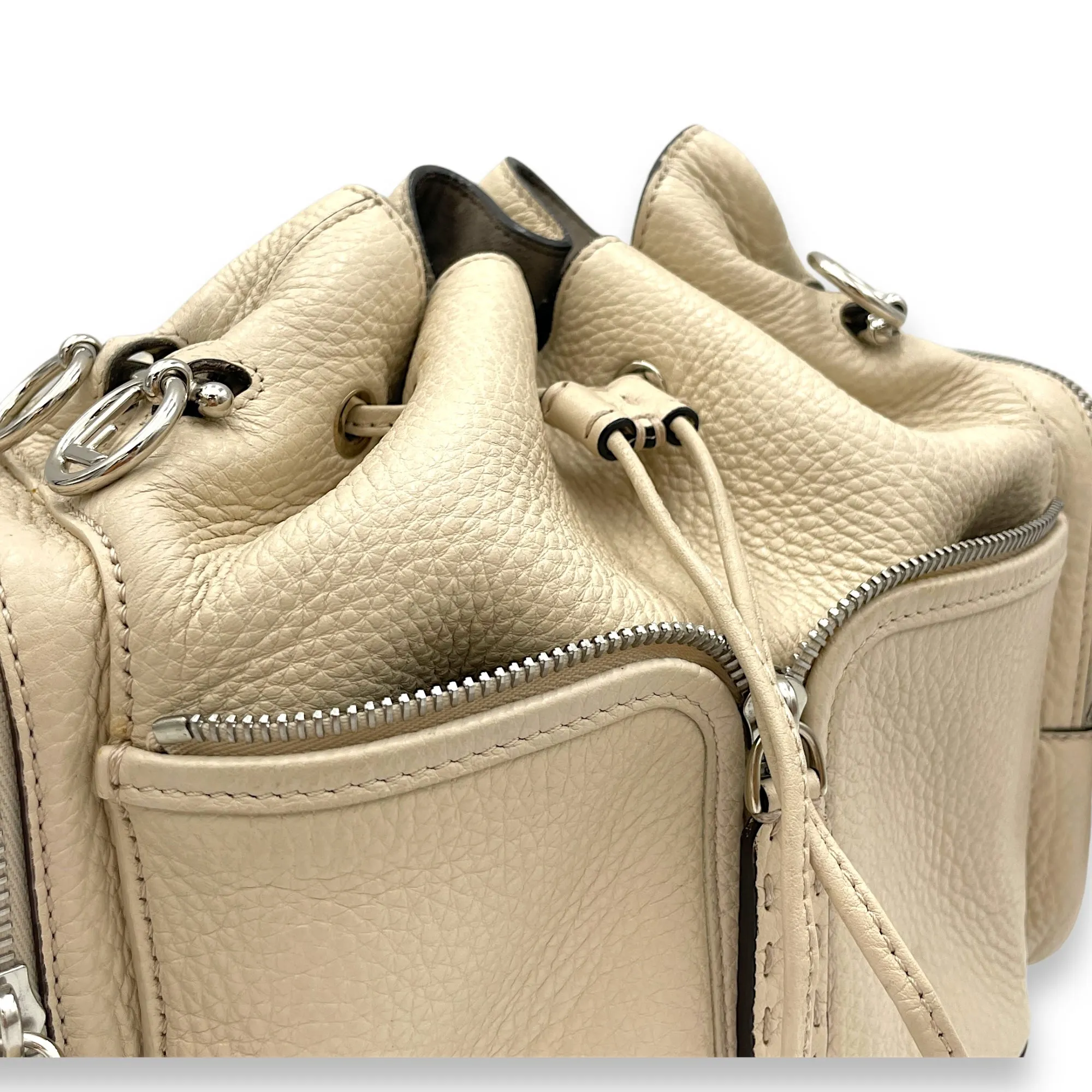 Mon Tresor Beige Bucket Bag in Calfskin, Silver hardware