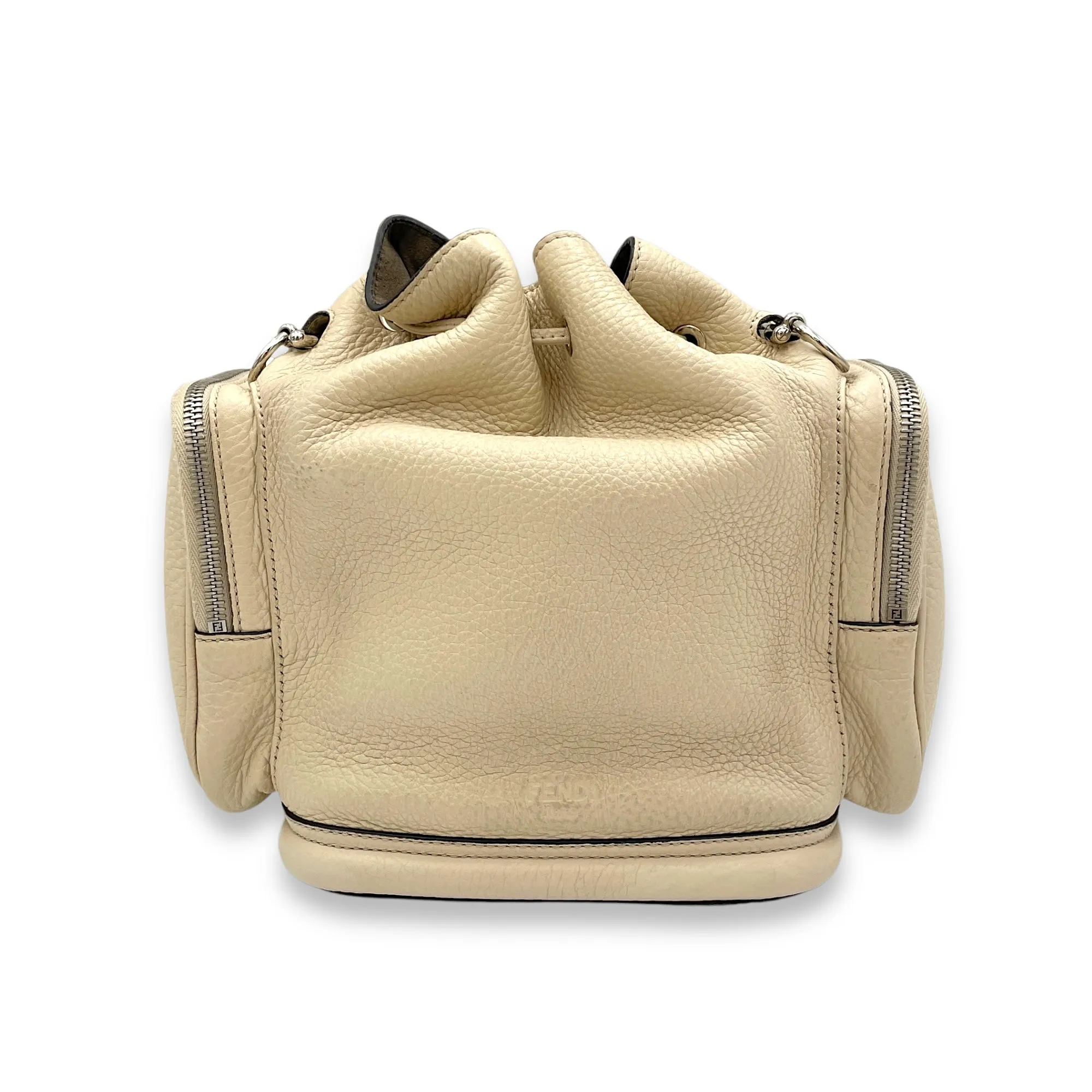 Mon Tresor Beige Bucket Bag in Calfskin, Silver hardware