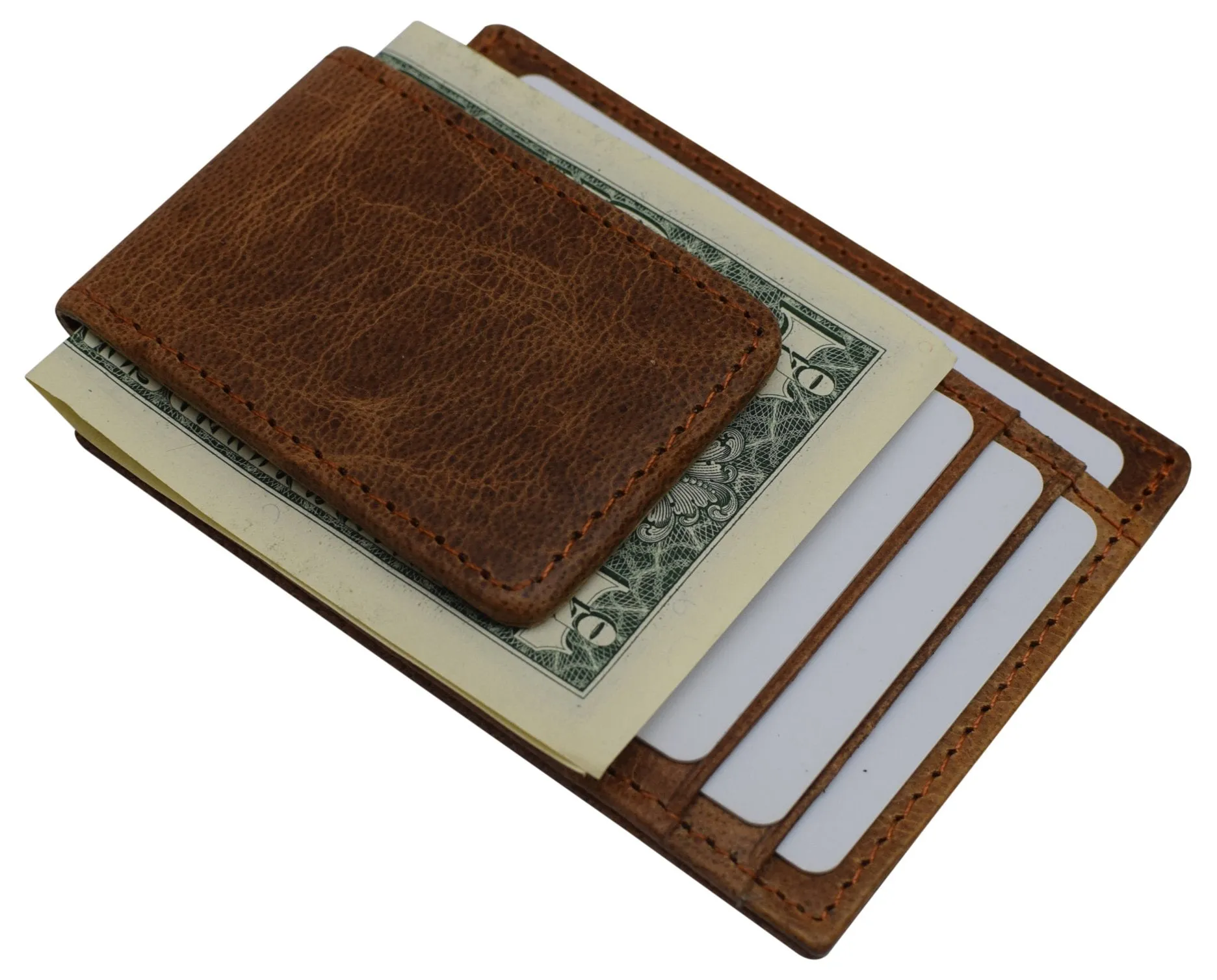 Money Clip Leather Wallet For Men Slim Front Pocket RFID Blocking with Super Strong Magnetic RFID910EHU