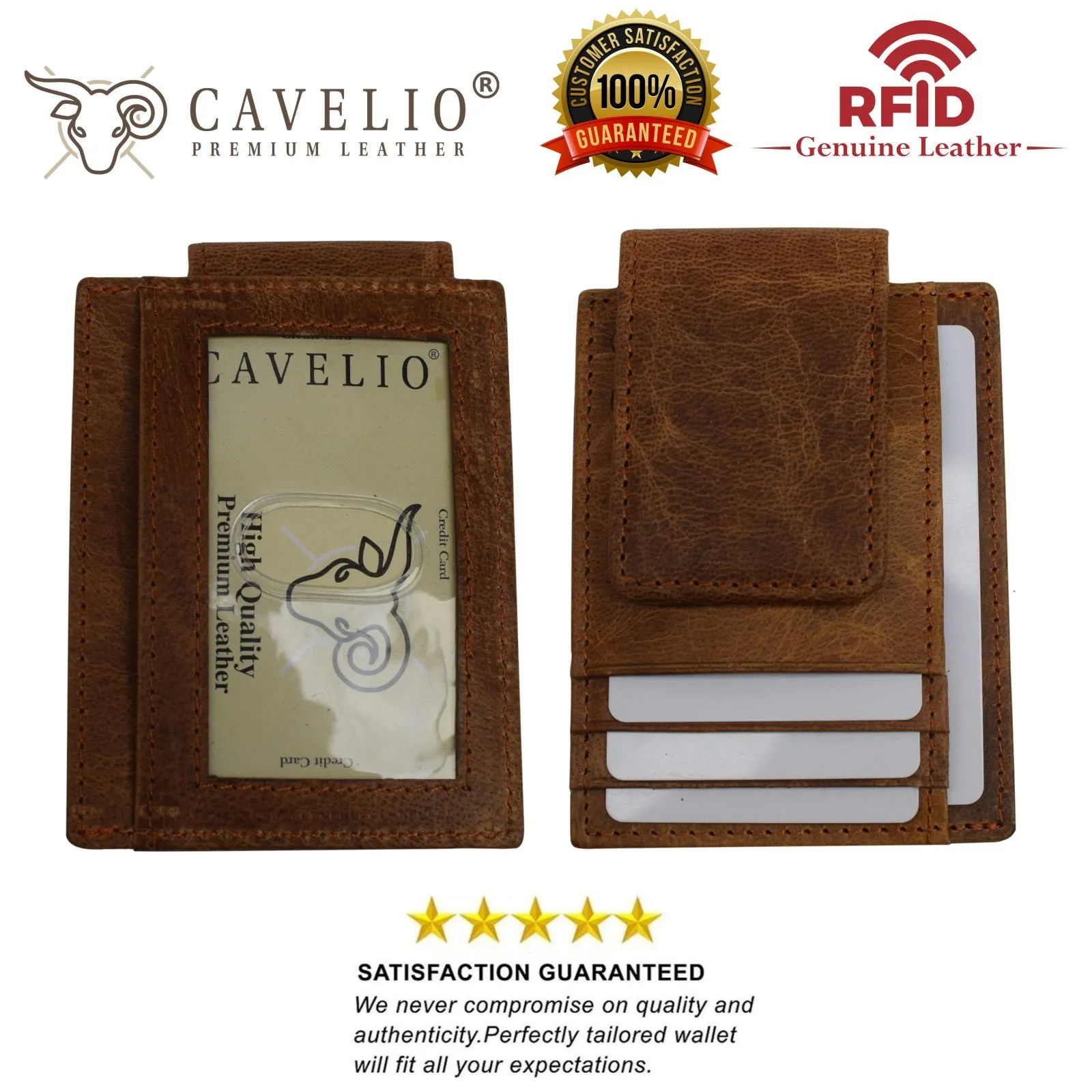 Money Clip Leather Wallet For Men Slim Front Pocket RFID Blocking with Super Strong Magnetic RFID910EHU