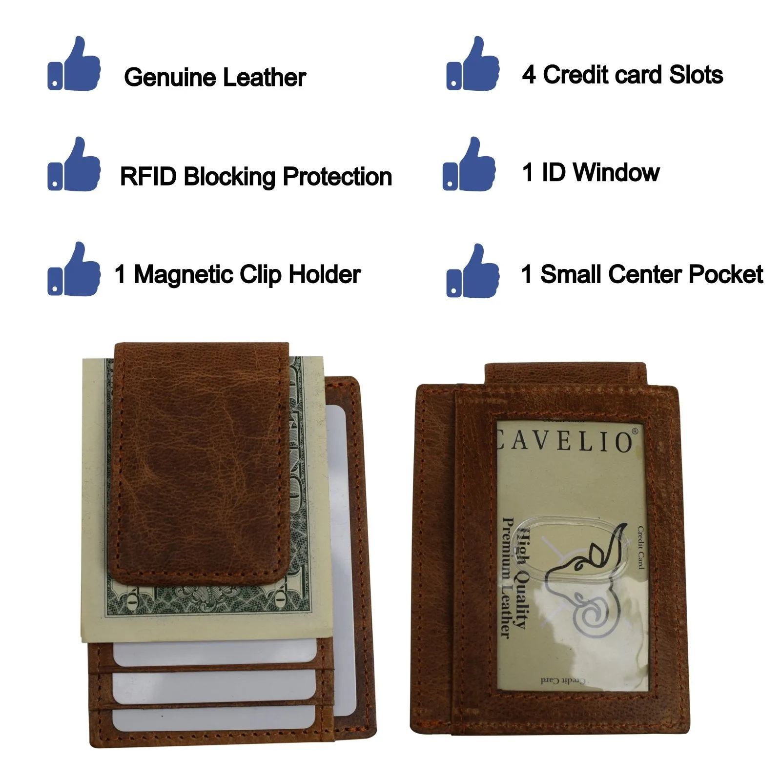 Money Clip Leather Wallet For Men Slim Front Pocket RFID Blocking with Super Strong Magnetic RFID910EHU