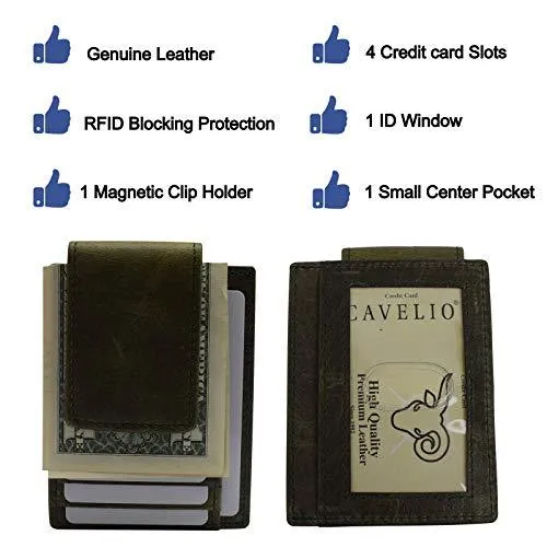 Money Clip Leather Wallet For Men Slim Front Pocket RFID Blocking with Super Strong Magnetic RFID910EHU